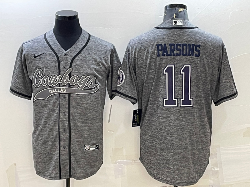 Men's Dallas Cowboys #11 Micah Parsons Grey With Patch Cool Base Stitched Baseball Jersey Men's Dallas Cowboys #11 Micah Parsons Grey With Patch Cool Base Stitched Baseball Jersey